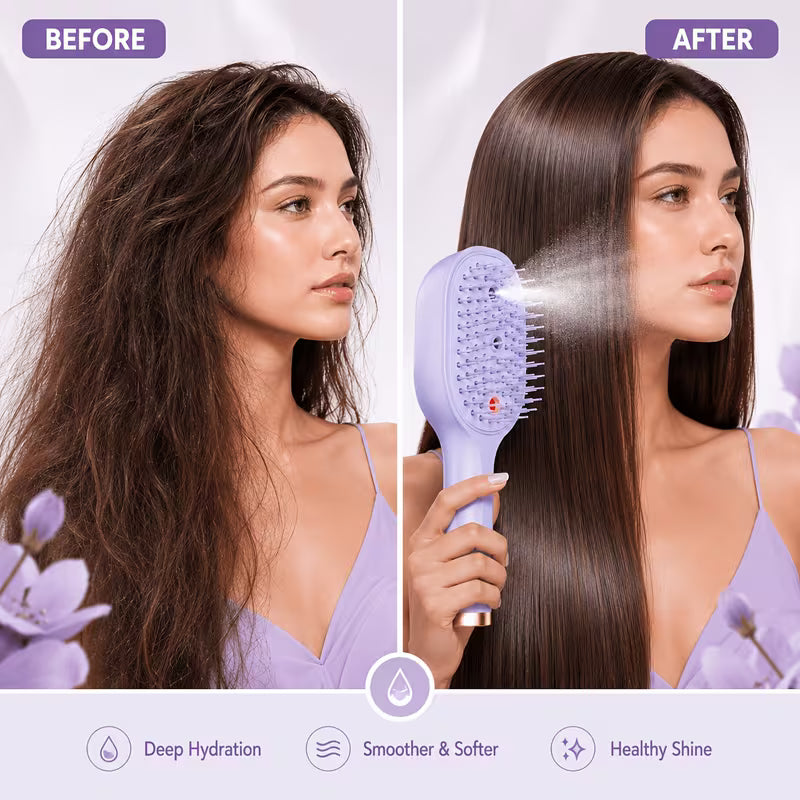 Portable USB Rechargeable Electric Scalp Massager Comb with Retractable Teeth & Nano Mist Suitable for All Hair Types, Air-Cushion Detangling Brush for Hair Care, Scalp Device for and Travel Use