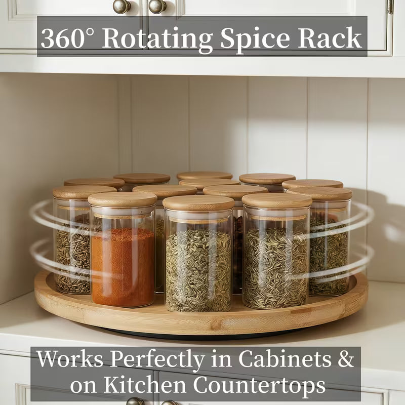 Direct Supply Natural Bamboo 360 Rotating Spice Rack Organizer Revolving Spice Rack Seasoning Storage Rack for Kitchen Use