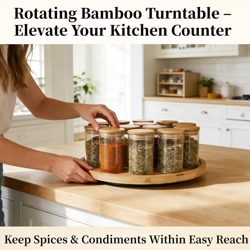 Direct Supply Natural Bamboo 360 Rotating Spice Rack Organizer Revolving Spice Rack Seasoning Storage Rack for Kitchen Use