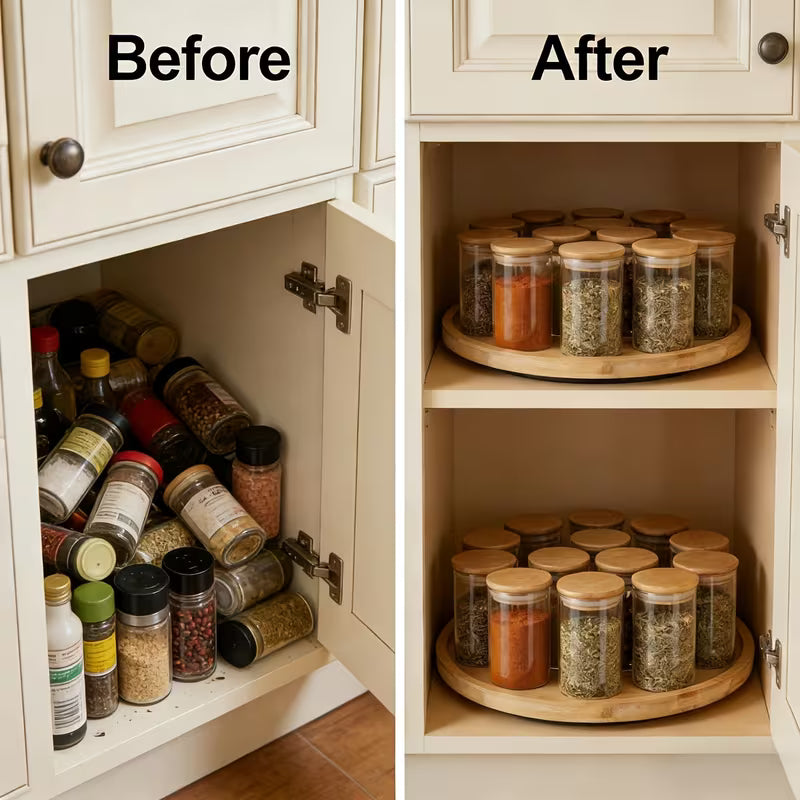 Direct Supply Natural Bamboo 360 Rotating Spice Rack Organizer Revolving Spice Rack Seasoning Storage Rack for Kitchen Use