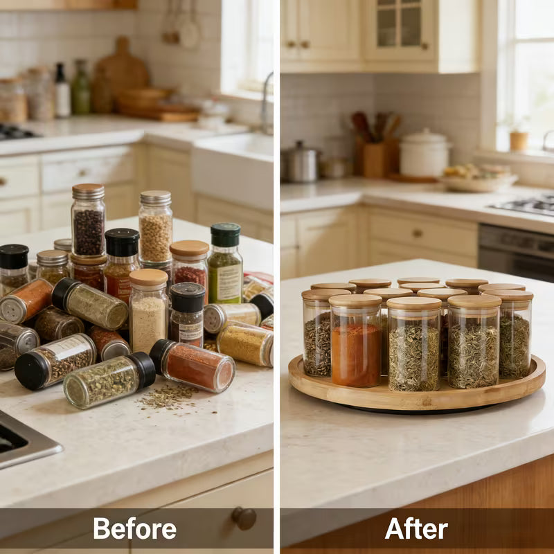 Direct Supply Natural Bamboo 360 Rotating Spice Rack Organizer Revolving Spice Rack Seasoning Storage Rack for Kitchen Use
