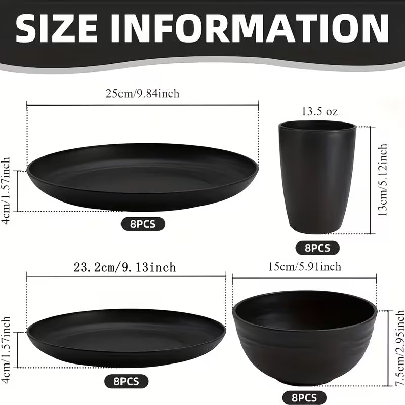 32/16pcs Wheat Straw Large Size Dinnerware Set, Service For 8/4, Lightweight Kitchen Accessories, Unbreakable Modern Dish Set-Plate/Dessert Plate/Bowl/Cup, Dishwasher And Microwave Safe, Perfect Everyday Use, Best Gifts For Thanksgiving And Christma