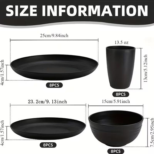 32/16pcs Wheat Straw Large Size Dinnerware Set, Service For 8/4, Lightweight Kitchen Accessories, Unbreakable Modern Dish Set-Plate/Dessert Plate/Bowl/Cup, Dishwasher And Microwave Safe, Perfect Everyday Use, Best Gifts For Thanksgiving And Christma