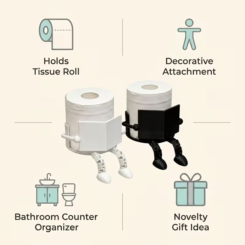 Playful Book-Loving Toilet Paper Holder, Available in Black And White, a Fun Bathroom Decoration Ideal for Holiday Gifting